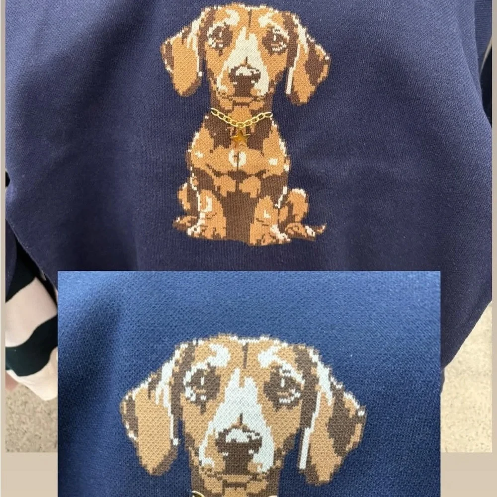 NEW Navy Blue DACHSHUND DOG with gold collar with charm Sweater (MEDIUM) - Picture 3 of 10